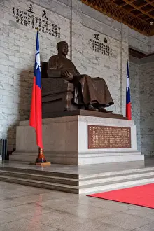 Flag Prints: Chiang Kai-Shek statue in the Chiang Kai-Shek Memorial Hall, Taipei, Taiwan, Asia