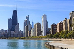 Sky Scrapers Prints: Chicago cityscape from North Avenue Beach