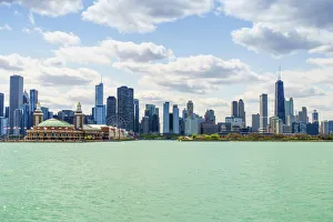 Pier Prints: Chicago skyline and Navy Pier from Lake Michigan