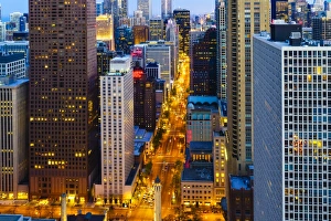 Chicago Prints: Chicago skyscrapers and North Michigan Avenue at dusk
