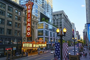 Patriotism Prints: The Chicago Theatre on North State Street, Chicago, Illinois, United States of America