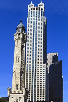 Highrise Prints: Chicago Water Tower, behind is 900 North Michigan