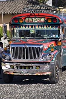 Buses Prints: Chicken Bus, Antigua, Guatemala, Central America