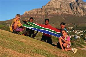 Portraits Prints: Children with national flag, South Africa, Africa