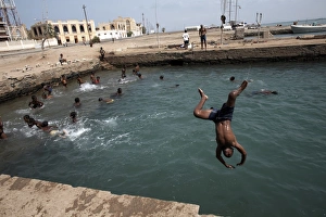 Swimming Pool Prints: Children play in an ocean pool, Massawa, Red Sea, Eritrea, Africa