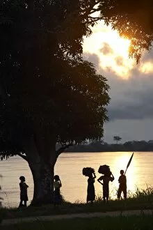 Children seen on the banks of the Congo river, Democratic Republic of Congo, Africa