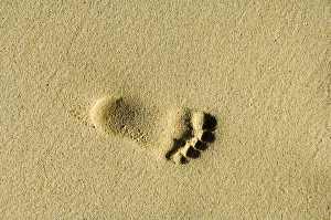 Childs footprints on beach at Santa Maria, Sal (Salt), Cape Verde Islands, Africa