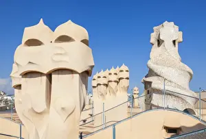 Chimney sculptures on the roof of Casa Mila (La Pedrera) by Antoni Gaudi, UNESCO