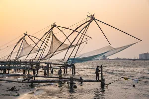 Fishing Net Prints: Chinese fishing nets, Fort Kochi, Cochin (Kochi), Kerala, India, Asia