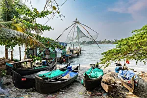 Fishing Net Prints: Chinese fishing nets, Kochi, Kerala, India, Asia