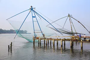 Fishing Net Prints: Chinese fishing nets, Vipin Island, Cochin (Kochi), Kerala, India, Asia