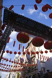 Chinese lanterns decorate Gerrard Street and surrounding streets during Chinese New Year celebrations, Chinatown, Soho