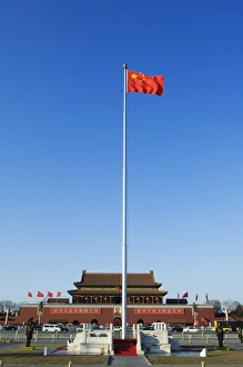 Images Dated 12th February 2008: Chinese National flag infront of the Gate of Heavenly Peace in Tiananmen Square Beijing China
