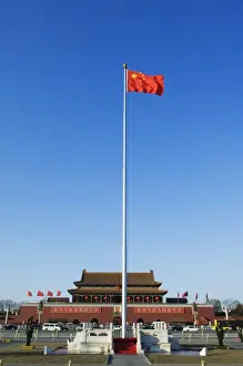 Flag Pole Prints: Chinese National flag infront of the Gate of Heavenly Peace in Tiananmen Square Beijing China