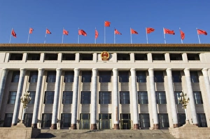 Images Dated 12th February 2008: Chinese national flags on a government building Tiananmen Square Beijing China