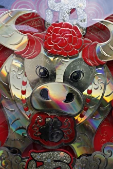 New Year Prints: Chinese New Year float for the year of the buffalo, Macao, China, Asia