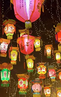 Bright Colour Prints: Chinese park decorated with bright and colorful hand-made lanterns during Chinese New Year