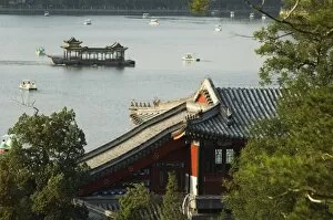 Images Dated 23rd January 2000: Chinese style boats on a lake in Beihai Park, Beijing, China, Asia
