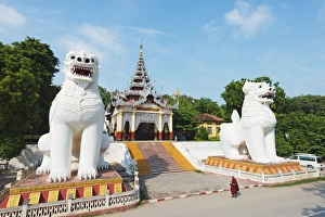 Mandalay Prints: Chinthe lion guardians, Mandalay Hill, Myanmar (Burma), Asia