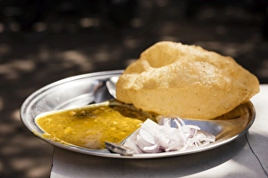 Typically Asian Prints: Chole Bhature Dish, Sector 7, Chandigarh, Punjab and Haryana Provinces, India, Asia