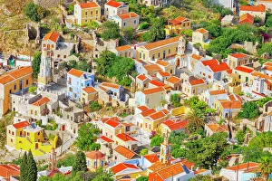 Styles Prints: Chorio (upper town), high angle view, Chorio, Symi Island, Dodecanese Islands, Greece