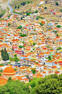 Dodecanese Prints: Chorio (upper town), high angle view, Chorio, Symi Island, Dodecanese Islands, Greece