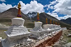 Stupa Prints: Chortens, prayer stupas below the holy mountain Mount Kailash in Western Tibet