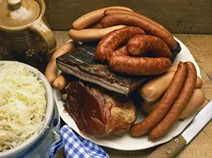 Lunch Prints: Choucroute Garni, a selection of meat and sausages from Alsace Lorraine, France, Europe