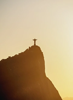 Brazilian Prints: Christ the Redeemer and Corcovado Mountain at sunrise, Rio de Janeiro, Brazil, South