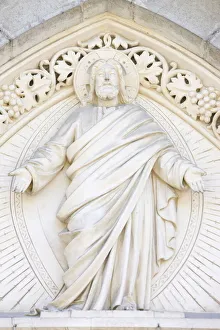 Tympanum Prints: Christ sculpture on church tympanum, Le Moutaret, Isere, France, Europe