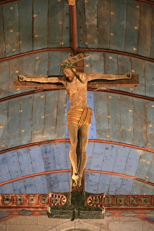 Images Dated 10th August 2006: Christ vanquishing Evil, symbolised by snakes, Ty Mamm Doue chapel, Quimper