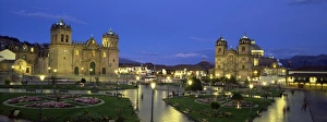 Flag Pole Prints: Christian cathedral and square at dusk