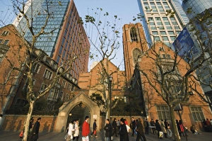 Images Dated 4th January 2008: A Christian church among modern skyscrapers on Renmin Square, Puxi area