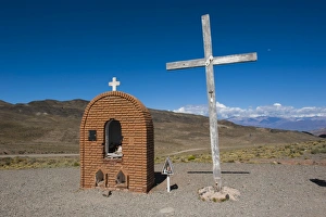 Brick Wall Prints: Christian sanctuary on a mountain pass near Mendoza, Argentina, South America