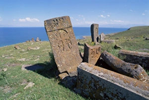 Armenian Prints: Christian tombs, Salohiyakk, Lake Sevan, Armenia, Central Asia, Asia