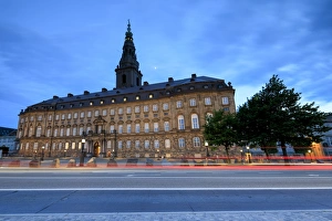 Parliament Building Prints: Christiansborg Palace at night, Copenhagen, Denmark, Europe