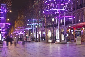 Champs Elysees Prints: Christmas decorations along the Champs Elysees in Paris, France, Europe