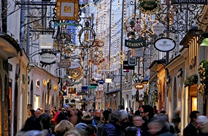 Christmas Decorations in Getreidegasse, Salzburg, Austria, Europe