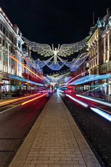 London Gallery: Christmas decorations in Regent Street with light trails, London, England, United Kingdom, Europe