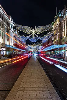 London Gallery: Christmas decorations in Regent Street with light trails, London, England, United Kingdom, Europe