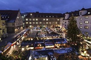 Stuttgart Prints: Christmas fair on Schillerplatz Square, Stuttgart, Baden Wurttemberg, Germany, Europe