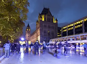 Christmas ice skating rink outside the Natural History Museum, Kensington