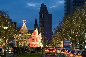 Fairy Lights Prints: Christmas lights leading up to the Kaiser Wilhelm Memorial Church, Berlin, Germany, Europe