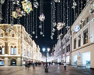 Light Beam Prints: Christmas Lights on Nikolskaya Street, Moscow, Moscow Oblast, Russia, Europe