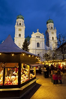 Commercialism Prints: Christmas Market in front of the Cathedral of Saint Stephan, Passau, Bavaria, Germany