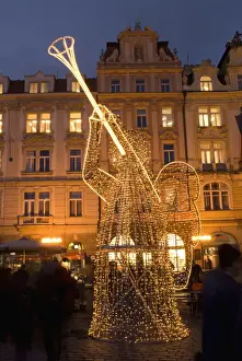 Old Town Square Prints: Christmas market decorations at Staromestske (Old Town Square), Stare Mesto