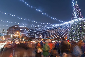 Christmas Decoration Prints: Christmas market, Mir Square, Prague, Czech Republic, Europe