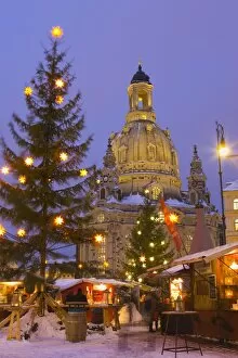 Images Dated 9th December 2010: Christmas Market in the Neumarkt with the Frauenkirche (Church) in the background, Dresden
