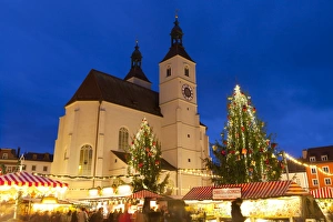 Commercialism Prints: Christmas Market in Neupfarrplatz, Regensburg, Bavaria, Germany, Europe