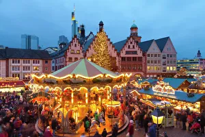 Stall Prints: Christmas Market in Romerberg, Frankfurt, Germany, Europe